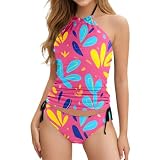 Generisch Costume da bagno a due pezzi casual stampato da donna in estate, Colore: rosa., L
