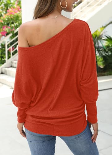 Image of Aifer Women's Off The Shoulder Tops Sexy Long Sleeve Shirts Oversized Fashion Casual Batwing Sweaters Pullover Tunic Tops