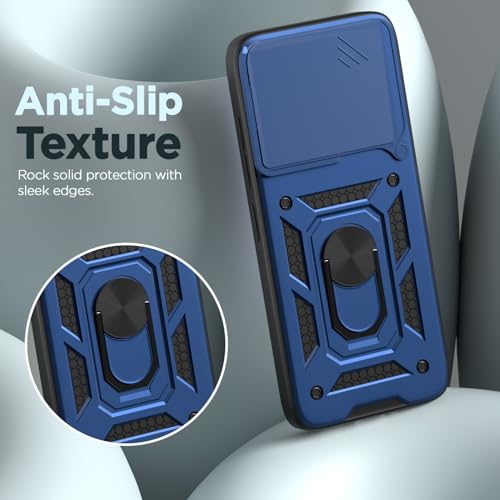 Image of Pikkme Back Cover for Infinix Note 40 5G | 360 Protection Case | Sliding Camera Shield Cover & Ring Holder Stand D10 Tough Armor Bumper Case (Blue)