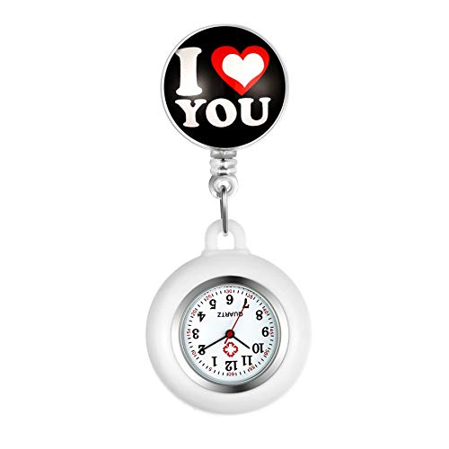 Rofusn Montres d'infirmière avec Trotteuse Montre de Broche avec Épingle “I Love You ou Battement de Coeur”- Bande en Silicone,Cadeau pour Les Médecins et Infirmières,Couleurs Disponibles Cover