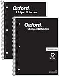 Oxford Spiral Notebook 2 Pack, 1 Subject School Pads, 3-Hole Punch, 5 x 5 Inch Graph Paper, 8-1/2 x 10-1/2 Inches, Black Covers, 70 Perforated Sheets (65214)