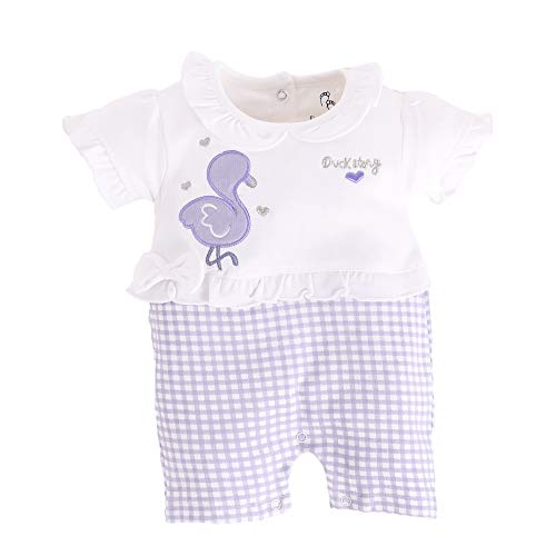 Image of BABY GO Baby Girls Cotton Romper Dress | Short Sleeve Peter Pan Collar Jumpsuit | Newborn Infant Summer Outfit | Soft Breathable Smocked Bubble Playsuit with Floral Collar | Cute One Piece Dress