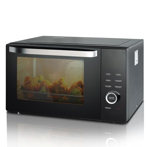 Horno microondas combinado con parrilla y función de freír al aire, microondas de 1000 W, parrilla de 2400 W, cocción por convección, acero inoxidable, tocadiscos
