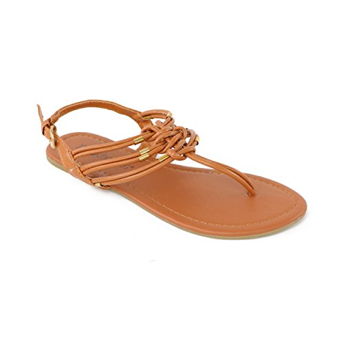 Chatties Women's Rope T-Strap Sandal (9/10 M US Womens, Brown)