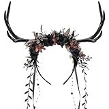 MOSTORY Geweih Kopfschmuck Florale Rentier für Faschingskostüme, Dunkle Antlers Headband mit Ranke für Hexe Gothische Weihnachten Karneval