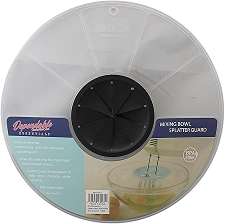 12" Mixing Bowl Splatter Guard Lid – Clear BPA-Free Food-Grade Plastic, Fits Hand & Electric Mixers, Heat-Resistant & Dishwasher Safe – Keeps Kitchen Clean by Dependable Industries