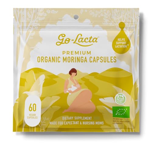 Image of Go-Lacta® 100% Organic Moringa Capsules for Breastfeeding Moms - 60 Capsules - Pure Premium Postnatal Vitamins - Breastfeeding Supplements to Increase Milk Supply - Postpartum Vitamins for Women