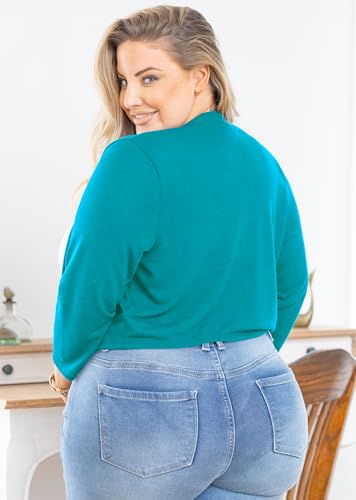 AusLook Plus Size Cardigans for Women Lightweight Shrug Open Front Knit 3/4 Sleeve Lake Blue 1X Cropped Bolero Christmas Sweater Clothes Coat Top for Summer Evening dresses — view 3