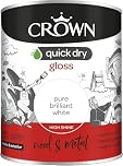 Quick Dry Gloss Pure Brilliant White Paint 750ml | High Shine Finish for Wood & Metal | Fast Drying, Non Yellowing, Hardwearing Interior & Exterior Gloss Paint ,