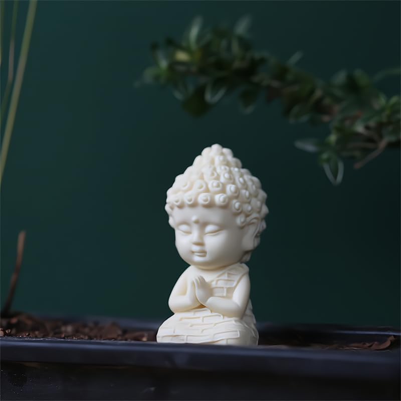 Conjunto 2 estatuas Buda sereno en pose loto para decoración miniatura 6