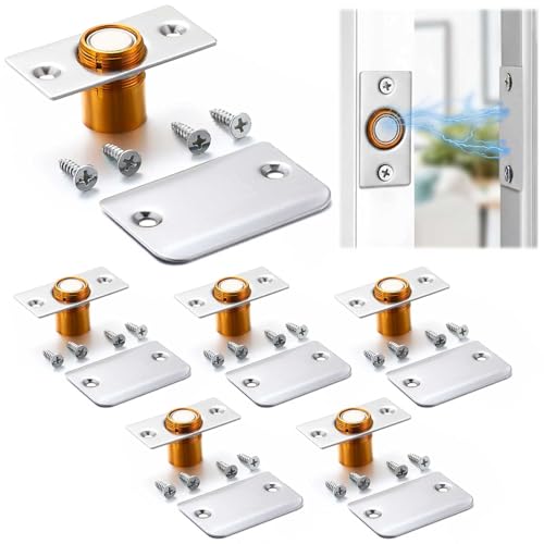 Hicarer 6 Pack Silent Magnetic Door Catch Adjustable Magnet Closet Door Catch Ball Replacement Hidden Latch Hardware No Noise for Invisible Closet Pantry Magnetic Lock Closing (Silver)