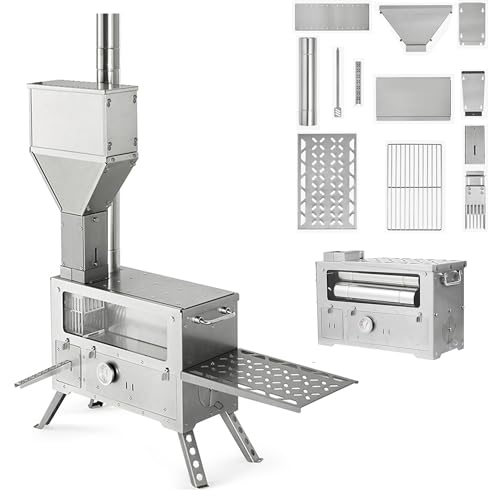 Naturehike Portable Camping Stove,16.6kg Weight,304 Stainless Steel,Max 1200°C/3200°F,6 Hours Burning Time,Hot Tent,Wood Stove,With Particle Fuel Tank,Suitable Tent Cook,Barbecue,Bonfire,Camping