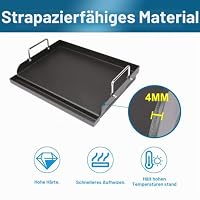 GFTIME Grillplatte 43 x 33cm, Universal Plancha für Gasgrills und Holzkohlegrills, Elektrogrill, Universal Grillpfanne Flache Oberplatte, Antihaftbeschichtung, Große Rechteckige Grillplatte, Schwarz – Ansicht 5
