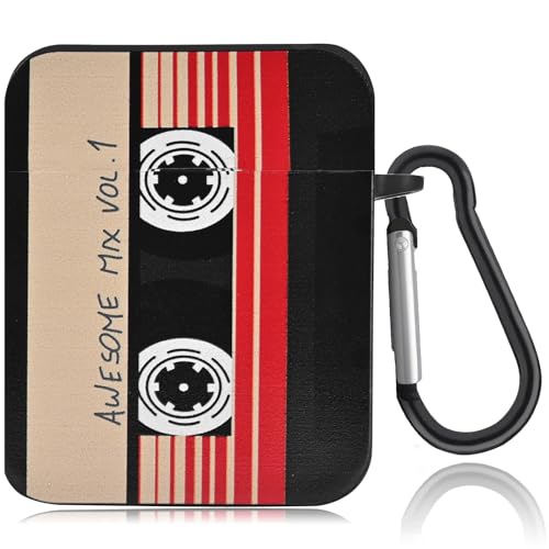 Cute Cases for AirPod with Keychain, Funny Cassette Tape Design Soft Full Protective Cover for AirPods 2nd & 1st Generation Case