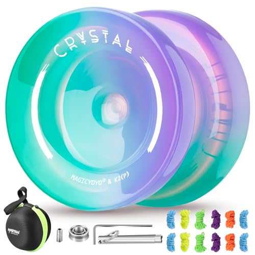 MAGICYOYO JoJo Responsive Yoyo for Kinder, Profi JoJo Trick Jo Jo für Anfänger, Crystal JoJo K2 Grün Violett Gradient, Mehrzweck JoJo mit Unresponsive Yoyo Kugellager + 12 Jo Jo Schnur