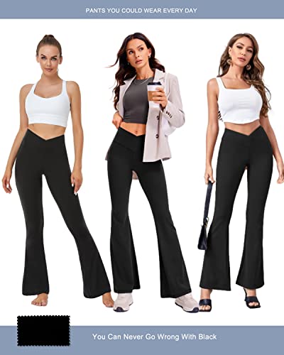Aoliks Crossover Flare Leggings for Women,High Waisted Bootcut Yoga Pants Workout Bell Bottom Leggings, M