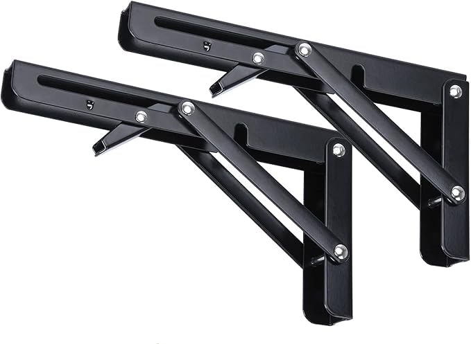 Hovico 2-Pc Folding-Heavy Duty Black Metal Shelf Bracket Bench Table,Stretch Shelf Rack,Kitchen Microwave Oven Stand,Shelf Hinge Wall Mounted Space Saving DIY Bracket,Max Load:155kg(20cm>8inch)-image-3