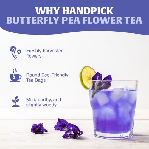Image of HANDPICK Butterfly Pea Flower Tea (100 Count)Quality Dried Flowers, Non GMO