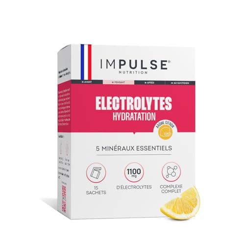 Impulse Nutrition - Électrolytes Poudre Citron - Sodium, Potassium, Magnésium, Calcium, Zinc - Hydratation, Énergie et Endurance - Anti-Crampes - Sans Édulcorants - Sport - 15 sachets