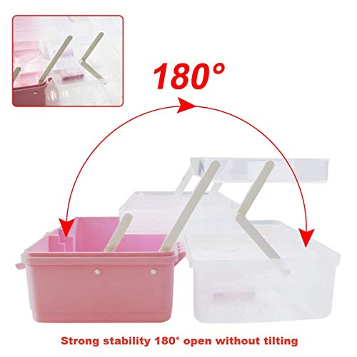 Wewline Sewing Box 13-Inch Art Supply Bin 3-Layers Craft Storage Organizer With Handle Pink Tool Box Storage For Arts, Crafts & Sewing Supplies #TOP1