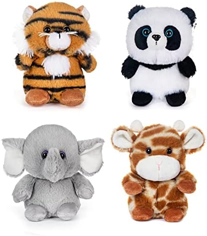 My OLi 5" Forest Animal Plush Set - Panda, Elephant, Giraffe & Tiger Bundle for Kids & Babies (Pack of 4)