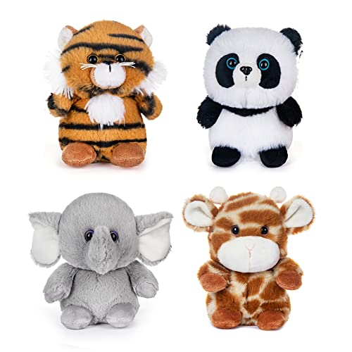 My Oli 5" Forest Animal Plush Set - Panda, Elephant, Giraffe & Tiger Bundle For Kids & Babies (Pack Of 4) #TOP28