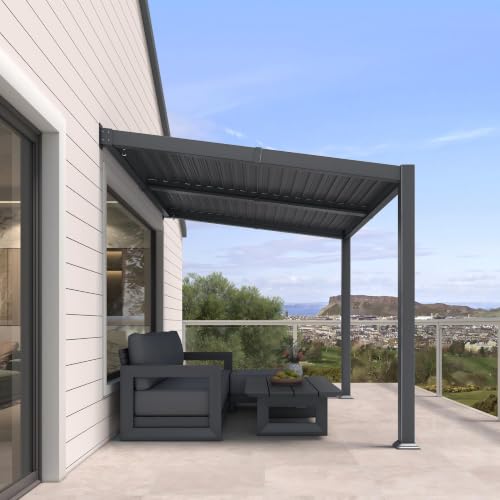 PURPLE LEAF Wall Mounted Pergola 8' x 10' Louvered Pergola, Aluminum Frame