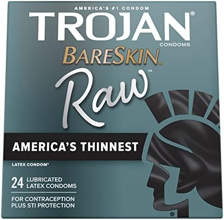 TROJAN BareSkin Raw Thin Condoms, Lubricated Condoms for Men, America’s Number One Condom Brand, 24 Count Pack