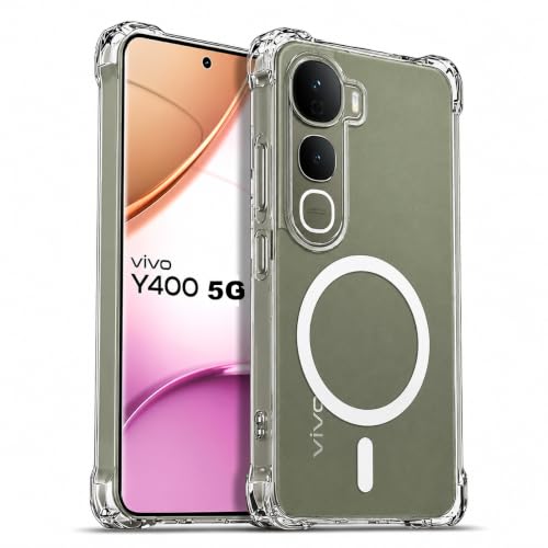 Image of Transparent Back Cover for Vivo Y400 5G Shockproof Side TPU Bumper & Back Pc Protective Magnetic Support Cover Case (Vivo Y400 5G)