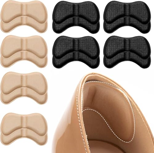 8 pares de almohadillas de tacón grueso para zapatos, autoadhesivas, protege el talón del zapato, evita rozaduras y bombillas, protección de zapatos de hombre y mujer (beige+negro)