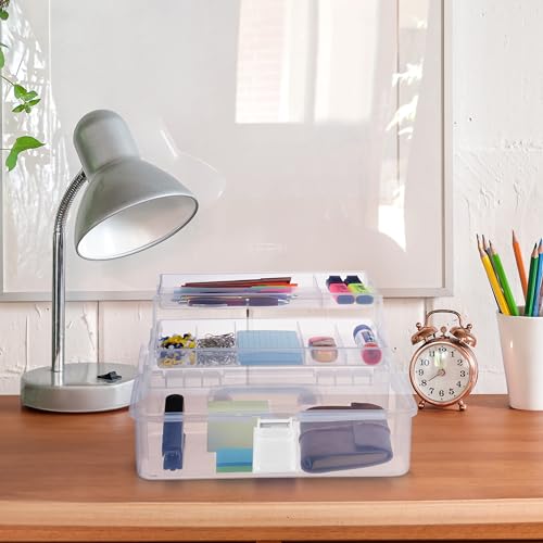 Relaxdays Storage Box with 9 Compartments, Sorting for Craft & Art Supplies, Sewing Kit, 14.5 x 33 x 19 cm, Clear/White - Image 2