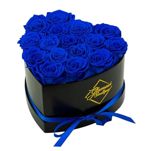 GLAMOUR BOUTIQUE 16 Flower Forever Heart Shape Box, Mothers Day Gift For Mom, Eternal Preserved Roses Gift for Her, Flowers bouquet, For Birthday, Anniversary, Girlfriend - Blue (Color-Treated)