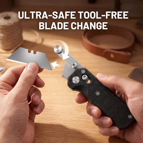 Folding Utility Knife, Pocket Knife, Box cutter Knife with Pocket & Rail Lock, Durable Razor Knife for Home Office Warehouse Everyday Carry, Gift for Men Women（Black） — view 5