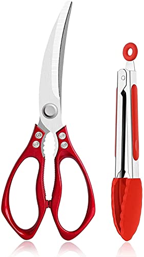 Jorunhe Acero inoxidable antideslizante serrado afilado coreano barbacoa barbacoa tijeras clip set pinzas espesadas potente cocina profesional resistente pollos pollos pollos pollos cocina rojo Cover