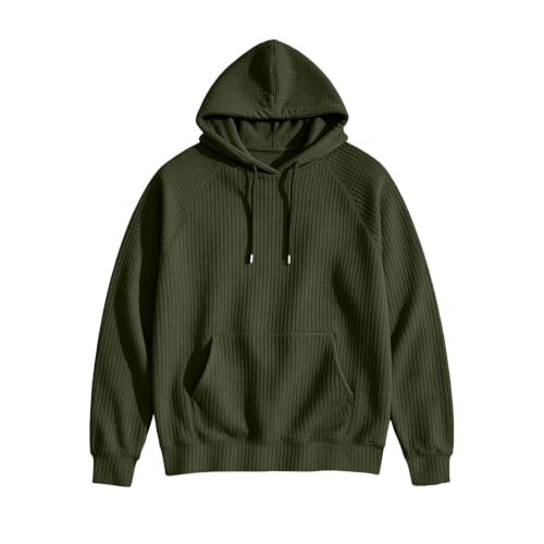 Mens Hoodies Pullover Waffle Hooded Sweatshirt with Drawstring Hood Pocket - image 9