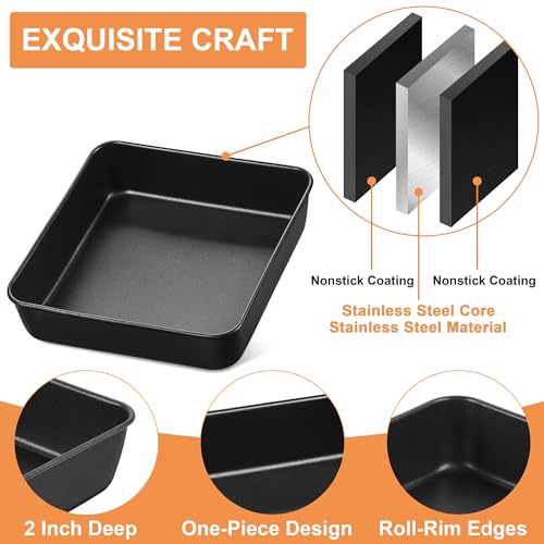 E-far 8x8 Baking Pan, Nonstick Square Cake Pan with Stainless Steel Core - image 3