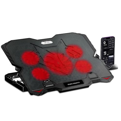 Image of Ant Esports NC190 Laptop Cooling Pad Laptop Cooler with Mobile Holder 1 * 1 125mm and 4 * 1 60mm Quite Red Fans LED Display Laptop Holder 5 Height Adjustable Angle 2USB Ports for Laptop up to 15.6 inch