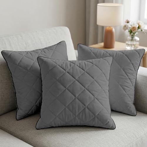 Image of AYKA Microfiber Cushion Filler Set of 3 (18x18 Inch) | Soft & Fluffy Sofa Cushions Inserts | Premium Polyester Fiber Throw Pillows for Sofa, Couch, Bed & Living Room Decor | Grey