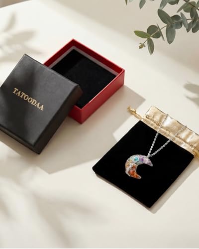 Image of Moon Chakra Necklace for Women - Healing Crystal Necklace Natural Stone Moon Pendant Wire Wrapped in Silver Tone - Gifts for Women & Friends, Mother's Day Gifts for Mom