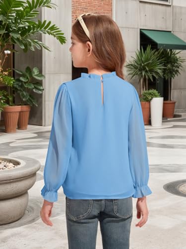 Image of Haloumoning Girls Long Sleeve Shirts Chiffon Blouses 5-14 Years