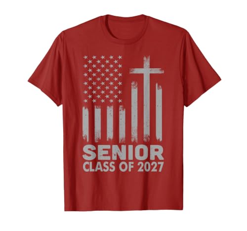 Senior Class of 2027 USA Flag Christian Graduation 2027 T-Shirt, Men, Cranberry Red, 3X-Large
