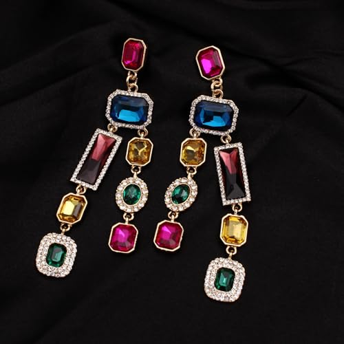 Vintage Rectangle Teardrop Chandelier Earrings, Art Deco Wedding Austrian Crystal Drop Dangle Earrings for Women Party Prom4