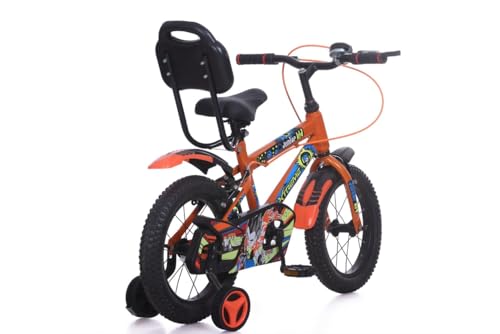 Image of JUNIOR KID 14 T Kids Cycle with Sides -Balance Wheel & Back Rest Seat | 10 Inch Frame | Steel Rim | Ideal for 3 to 6 Years Boy's & Girl's (Orange)
