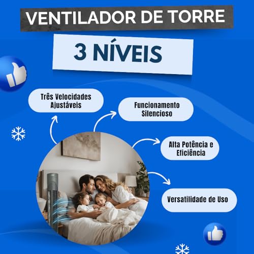 Ventilador de Torre 3 Níveis de Velocidade - Moderno Elegante Inovador Versátil Leve Super Silencios