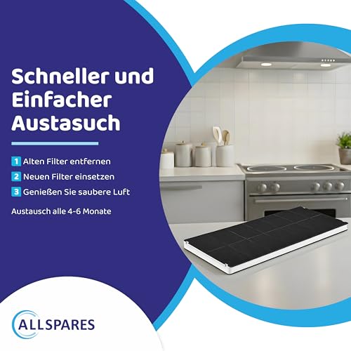 AllSpares Aktivkohlefilter für Siemens LZ45501 LZ45500 | Neff Z5144X1 Z5144X5 | Bosch DHZ4506 434229 DHZ4505 | Constructa CZ5144X5 | Balay 3BT769X | Gaggenau Küppersbusch KF280001 | 385x195x28mm