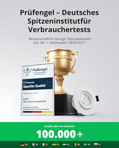 BOJIM LED Einbaustrahler 230V Dimmbar Weiß, Spots 68mm - 80mm Lochmaß, Einbauleuchten Flach 7W, IP44 Wasserdicht, Warmweiß Kaltweiß Neutralweiß, Deckenspots für Bad Küche Wohnzimmer, 6er Set