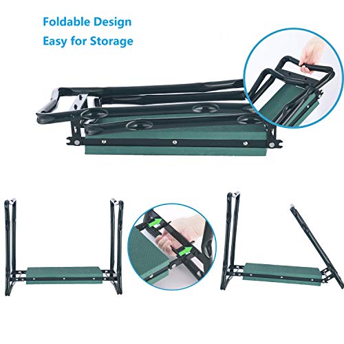 Zelphine Foldable Garden Kneeler and Seat with Side Bag, Sturdy Portable Garden Kneeling Stool Bench with Soft EVA Foam, Soft Kneeling pad for Gardening
