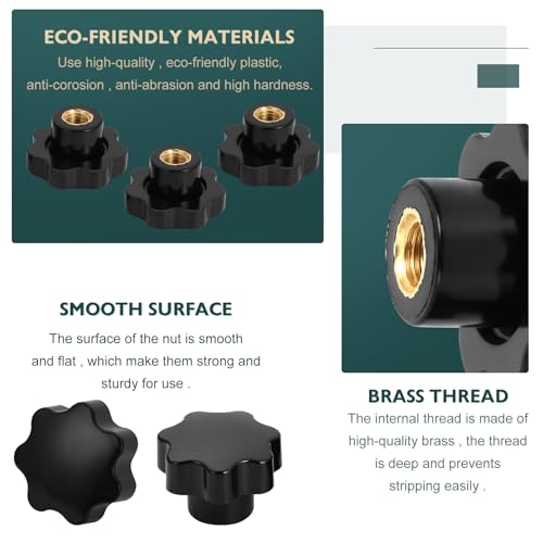 Knpwer 10 Stk M6 Sterngriffmutter,Sterngriff, Schwarz Kunststoff Griffmuttern,Innengewinde Klemmknopf