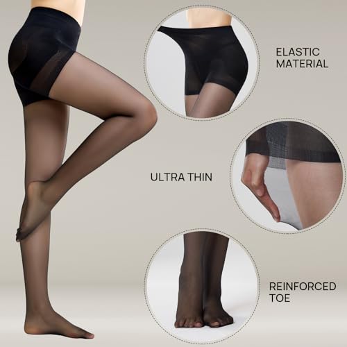 Image of MANZI Control Top Pantyhose for Women 2 Pairs 20D Sheer Soft High Waist Tights Tummy Control Support Stockings