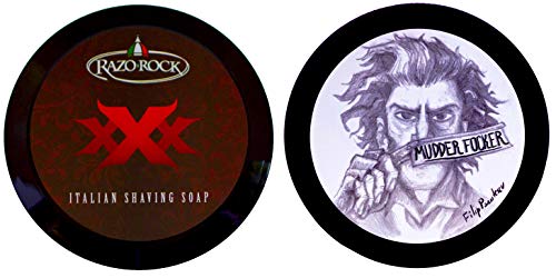 RazoRock XXX Italian Shaving Soap Bundle with Mudder Focker Soap For Men I Artisan Made, Tallow Based Soap for Wet Shaving I Rich, Creamy Lather and Classic Italian Barbershop scent (2 Items)